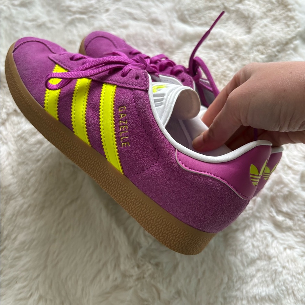 adidas Gazelle Suede Sneakers in Purple & Neon Yellow